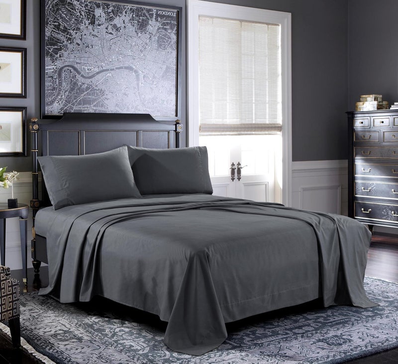 Pure Bedding Bed Sheets - Full Sheet Set [4-Piece, Dark Grey] - Hotel Luxury 1800 Brushed Microfiber - Soft and Breathable - Deep Pocket Fitted Sheet, Flat Sheet, Pillow Cases - Image 1